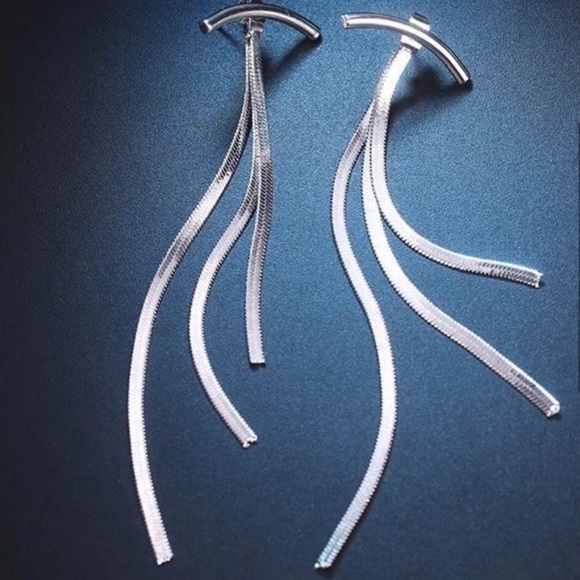 🤍Silver long bar drop earrings - Picture 5 of 6